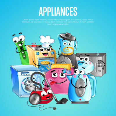 在卡通風(fēng)格的房子電器橫幅矢量圖素材下載 - Veer圖庫